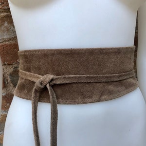 Very DARK beige suede OBI belt in natural soft suede. Light brown waist belt. Soft leather belt, beige sash, boho belt, TAUPE boho wrap belt longer 260 cm 102 in