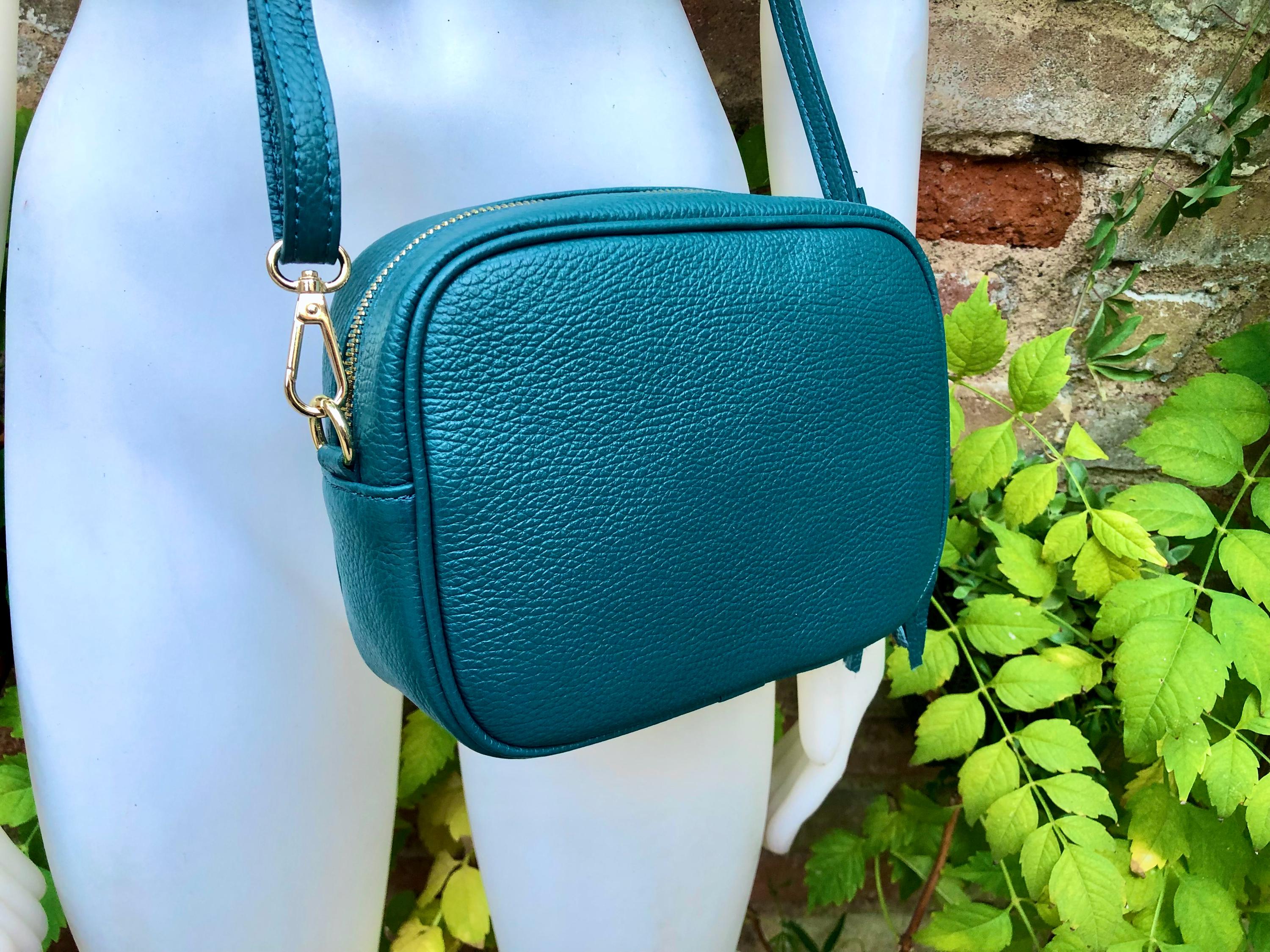 Small Leather Bag in TEAL Blue-green. Cross Body / Shoulder Bag in