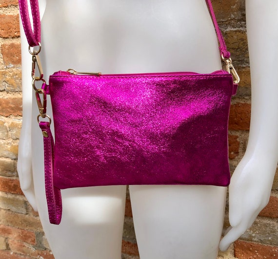 Crossbody Bag - Metallic Pink Leather