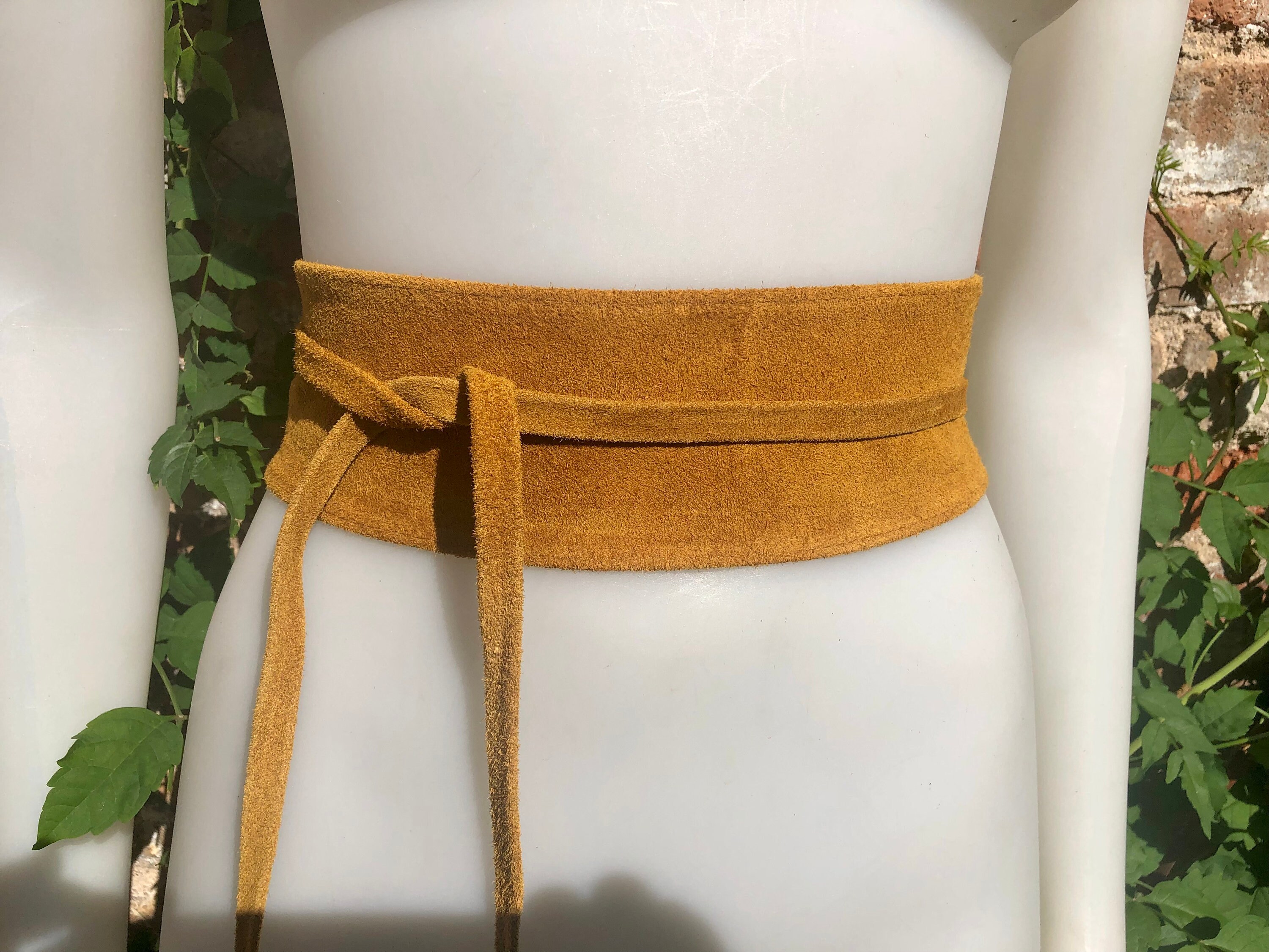 Mustard yellow obi belt in suede. Wrap belt in genuine Etsy