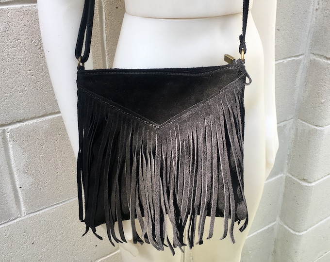 Cross Body Bag. BOHO Suede Leather Bag in BLACK With FRINGES. - Etsy