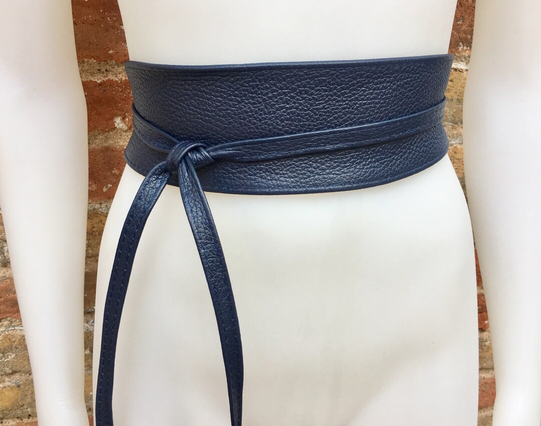 Obi Belt in Soft Leather. Wrap Belt in BLUE. Waist Belt in NAVY