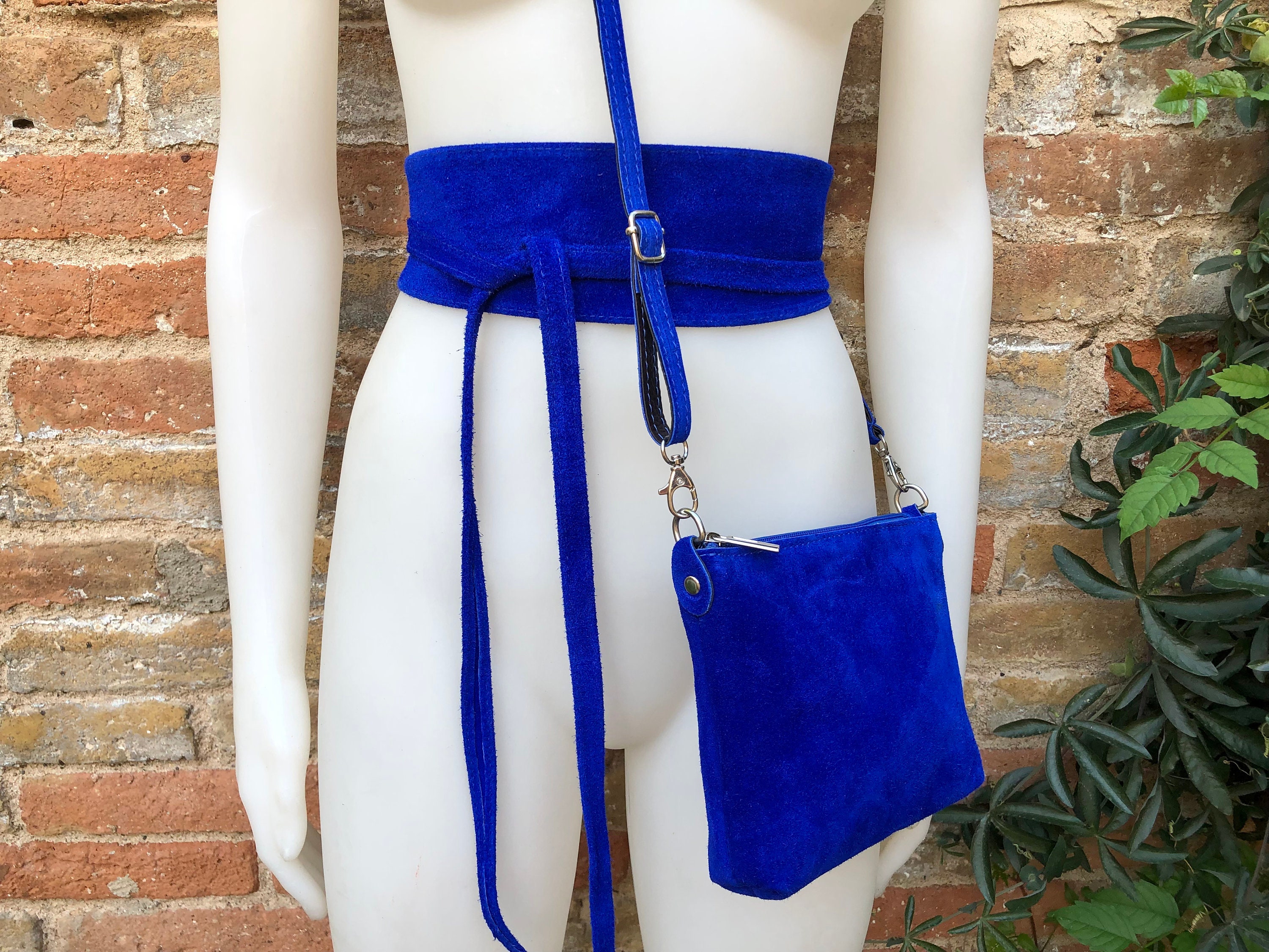 Cobalt blue outlet suede clutch bag