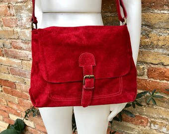 red suede handbag