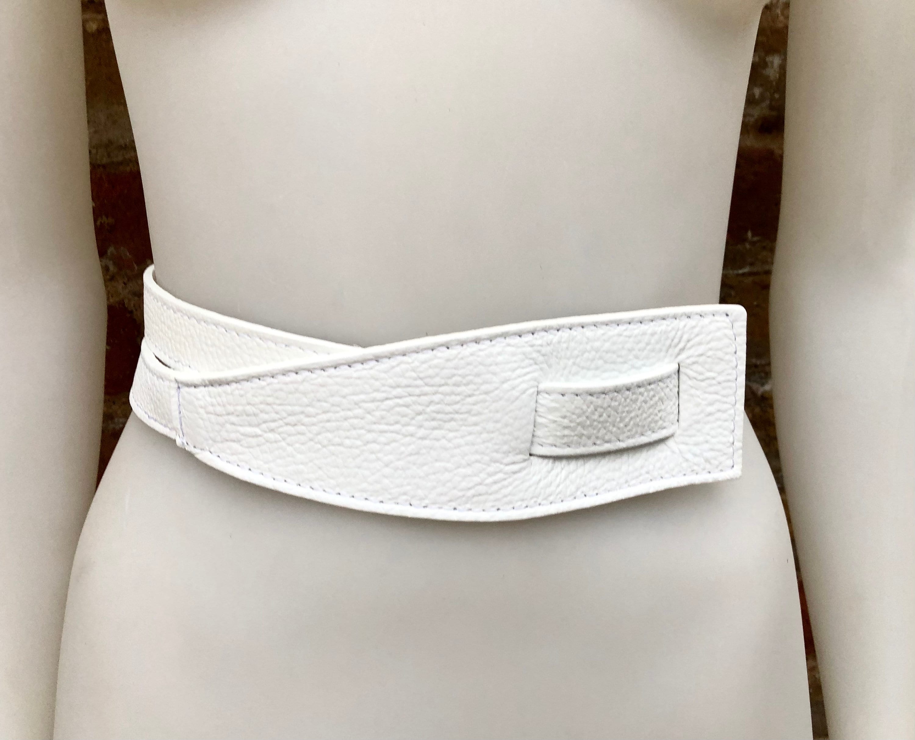 Vintage 80s Wide Leather Obi Belt White Textured Made in France Statement Sz S/M Obi Belt for sale | eBay main image 3