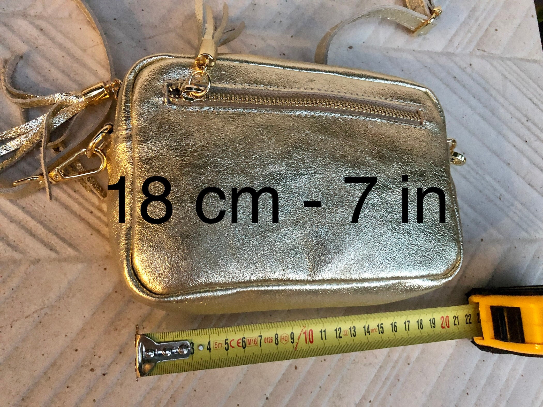 Small SILVER Leather Bag. Cross Body / Shoulder Bag in
