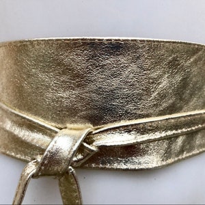 GOLD OBI belt in natural soft leather. Waist belt,wide leather belt, metallic, wrap belt, boho sash, boho wraparound gold belt image 2