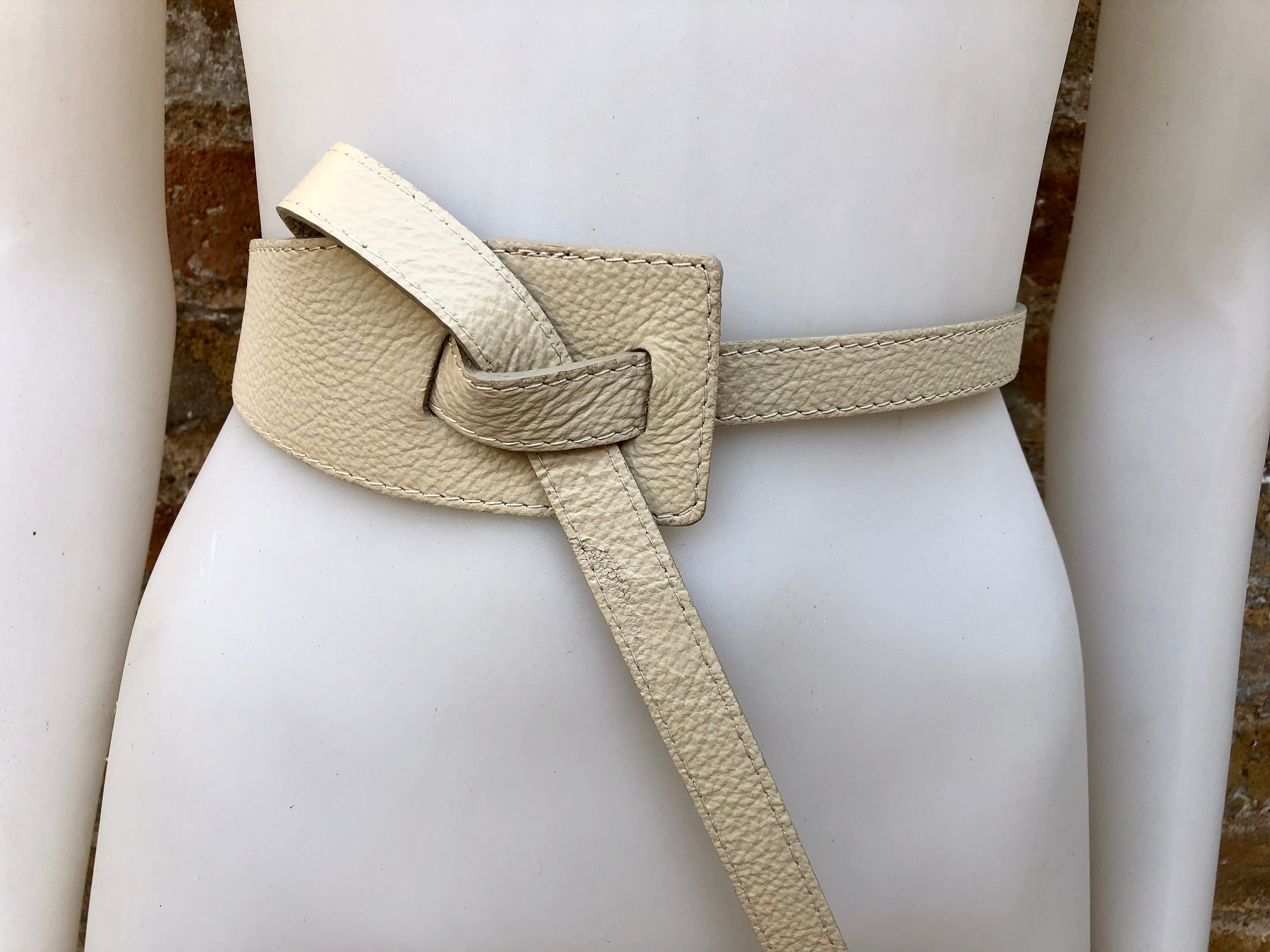 Vintage Leather Wrap Obi Belt Buckle Calderon Lagenlook Ruched Soft Sash‎ 80\'s Vintage Leather Wide Women Fashion Sash Belts, Wrap Handmade  main image 2