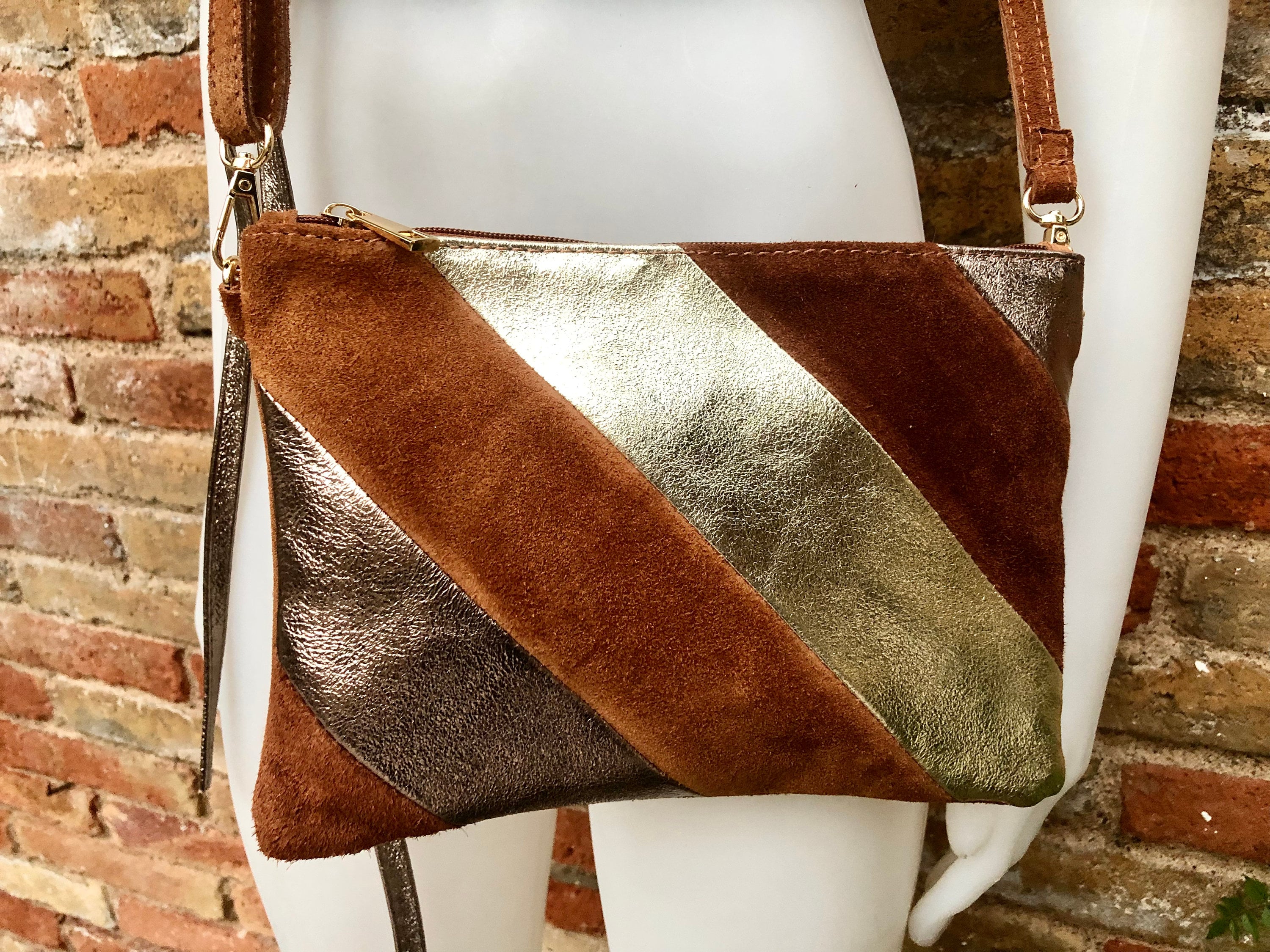 Leather Bag and Wrap Belt Set in Metallic Shine Leather