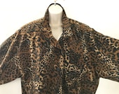 80s Animal Print Blouson Jacket Batwing Sleeves, Shoulder Pads Button Front Bomber Jacket Animal Print Polyester Lined Shell Jacket