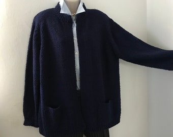 Navy Blue Long Sweater/ Nubby Knit Open Front Sweater/ SIZE: XL or 1X/ Bonnie Lee Brand/ Cardigan Sweater