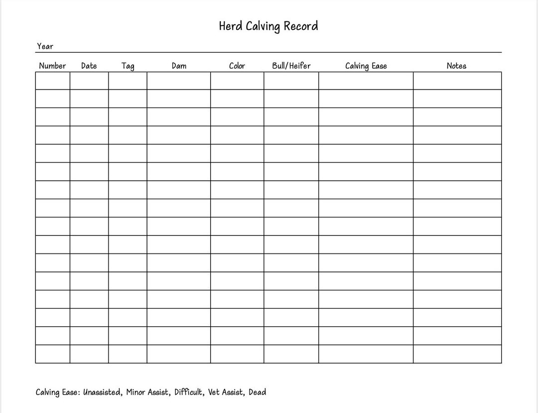 Herd Calving Record PDF Etsy