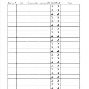 Yearly Cow Log PDF printable - Herd management - Breeding log