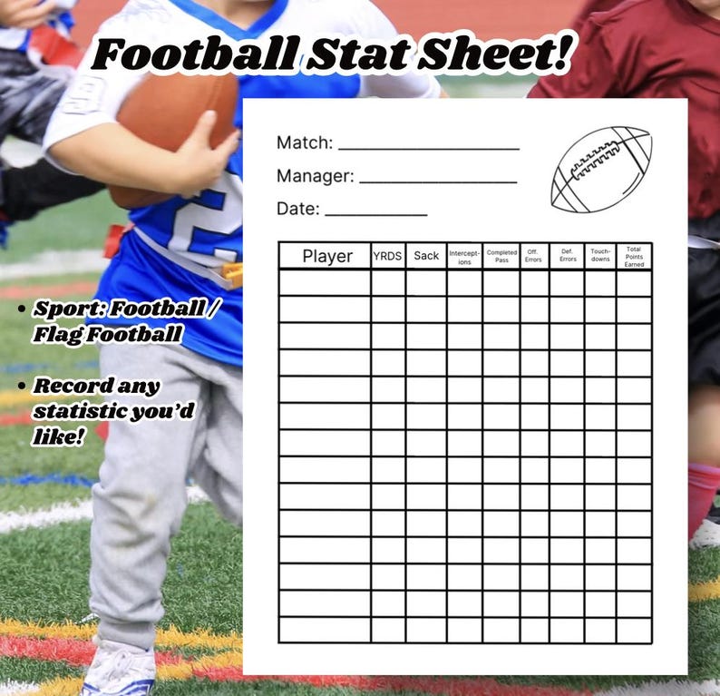 Custom Stats Custom Stat Sheet: Printable Player Scorekeeping Template (digital ...
