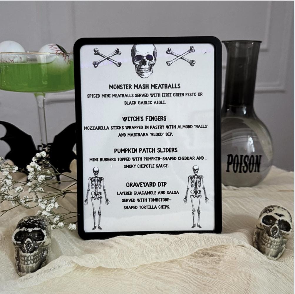 Skeleton Halloween Menu Template: Editable Party Bar Sign (digital ...