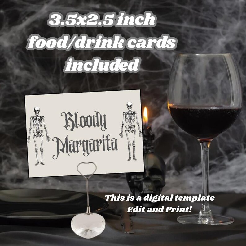 Skeleton Halloween Menu Template: Editable Party Bar Sign (digital ...