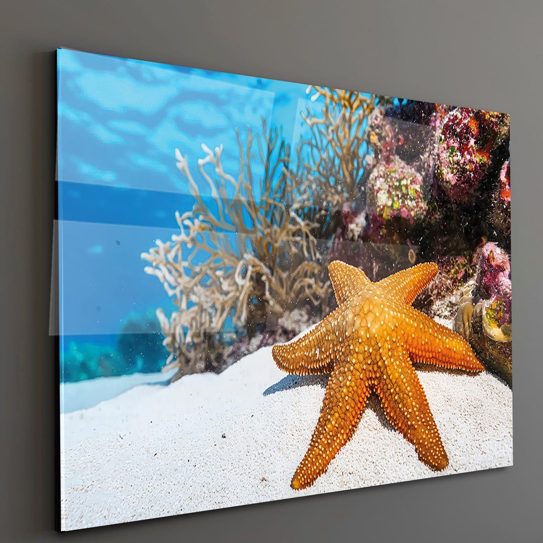 Starfish Glass Wall Art, Ocean Coral Reef Decor, Coastal Beach House ...