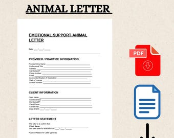 Plantilla de carta para animales de apoyo emocional / Documentación de la ESA / PDF y Word editables / Formato de carta para terapeutas