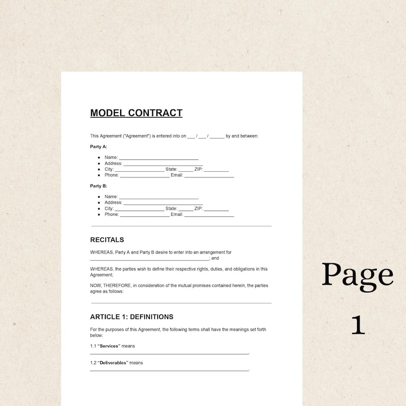 Model Contract Template | Legal Agreement, Photoshoot Contract ...
