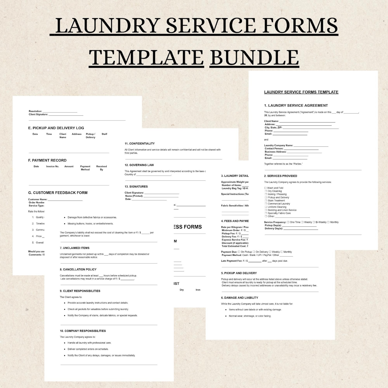Example Fresh Service Forms Laundry Service Forms Template Bundle: Business Kit (editable PDF DOCX ...
