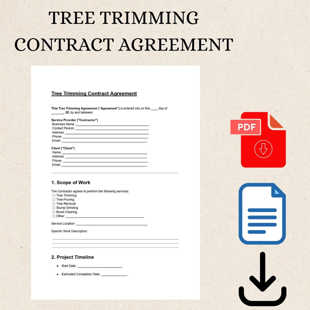 Tree Service Contract Pdf Tree Trimming Contract Template: Landscaping & Yard Care (editable PDF ...