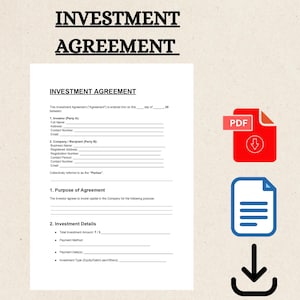 Investment Agreement Template | Editable Contract for Investors & Business Owners | PDF Word | Funding Partnership Deal