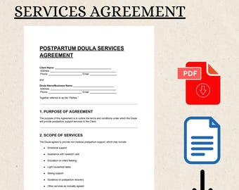 Postpartum Doula Services Agreement Template: Editable Contract (Digital Download DOC & PDF)