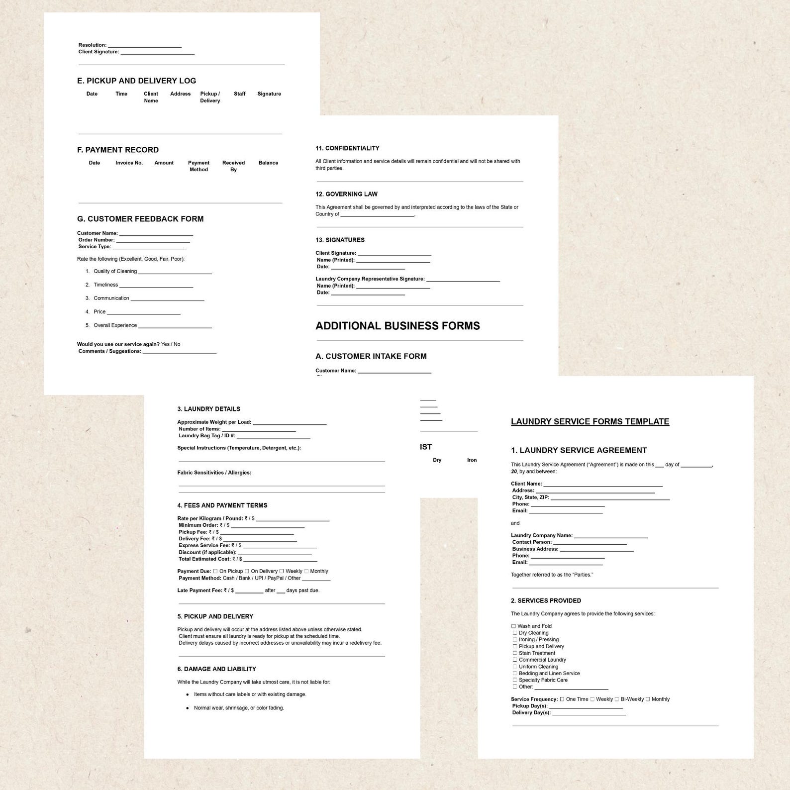 Example Fresh Service Forms Laundry Service Forms Template Bundle: Business Kit (editable PDF DOCX ...
