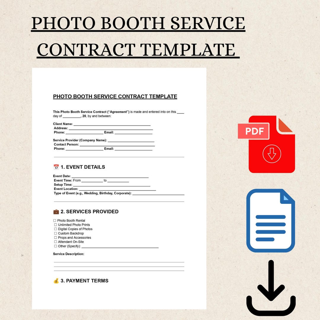 Photo Booth Service Contract Template Editable PDF Event & Party