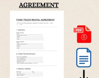Food Truck Rental Agreement Template | Editable Contract for Events & Business Use | PDF and Word
