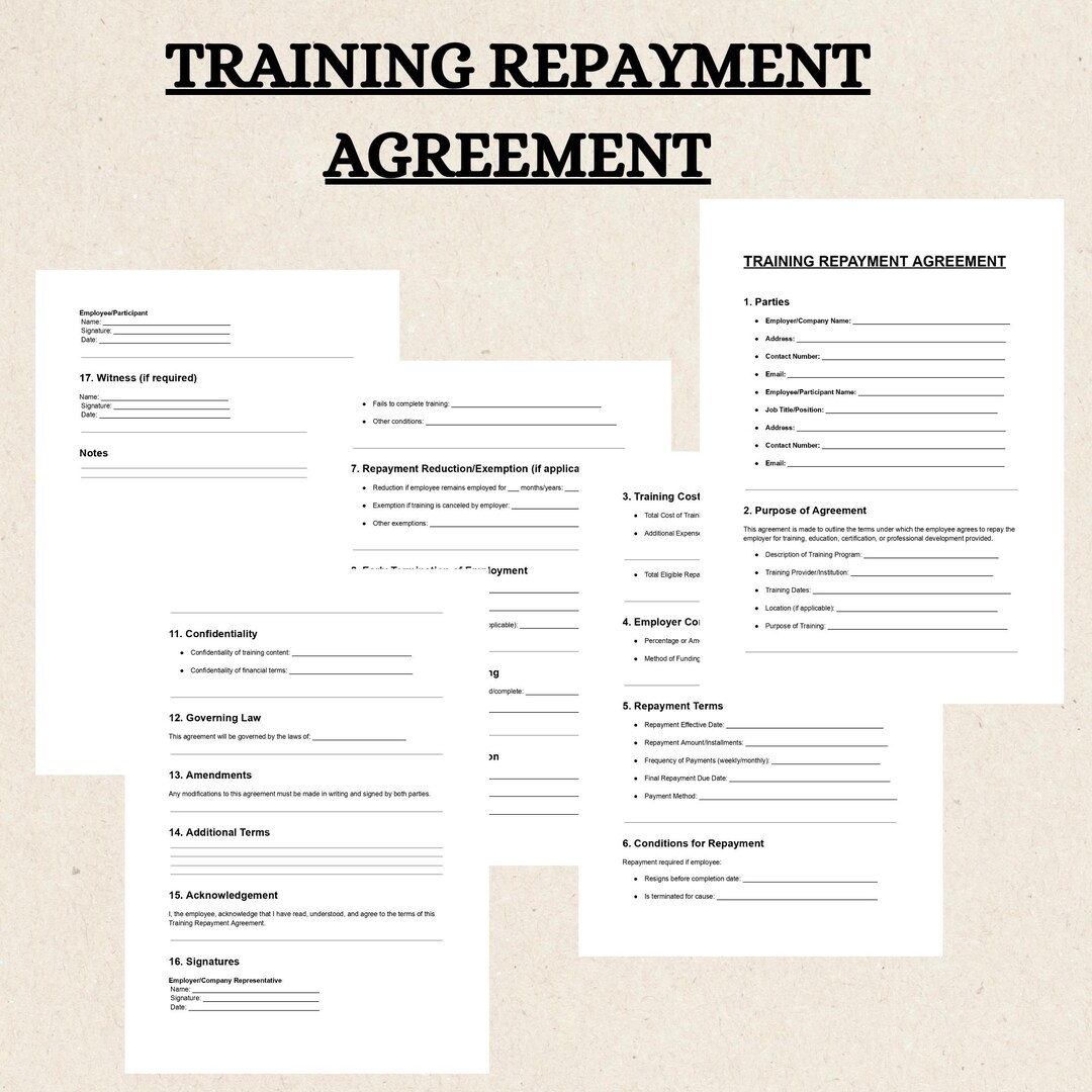 Training Repayment Agreement Template Employee Training Reimbursement
