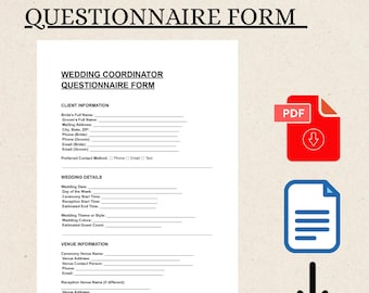 Wedding Coordinator Questionnaire Form | Planner Client Intake Template | Bridal Organizer PDF DOC