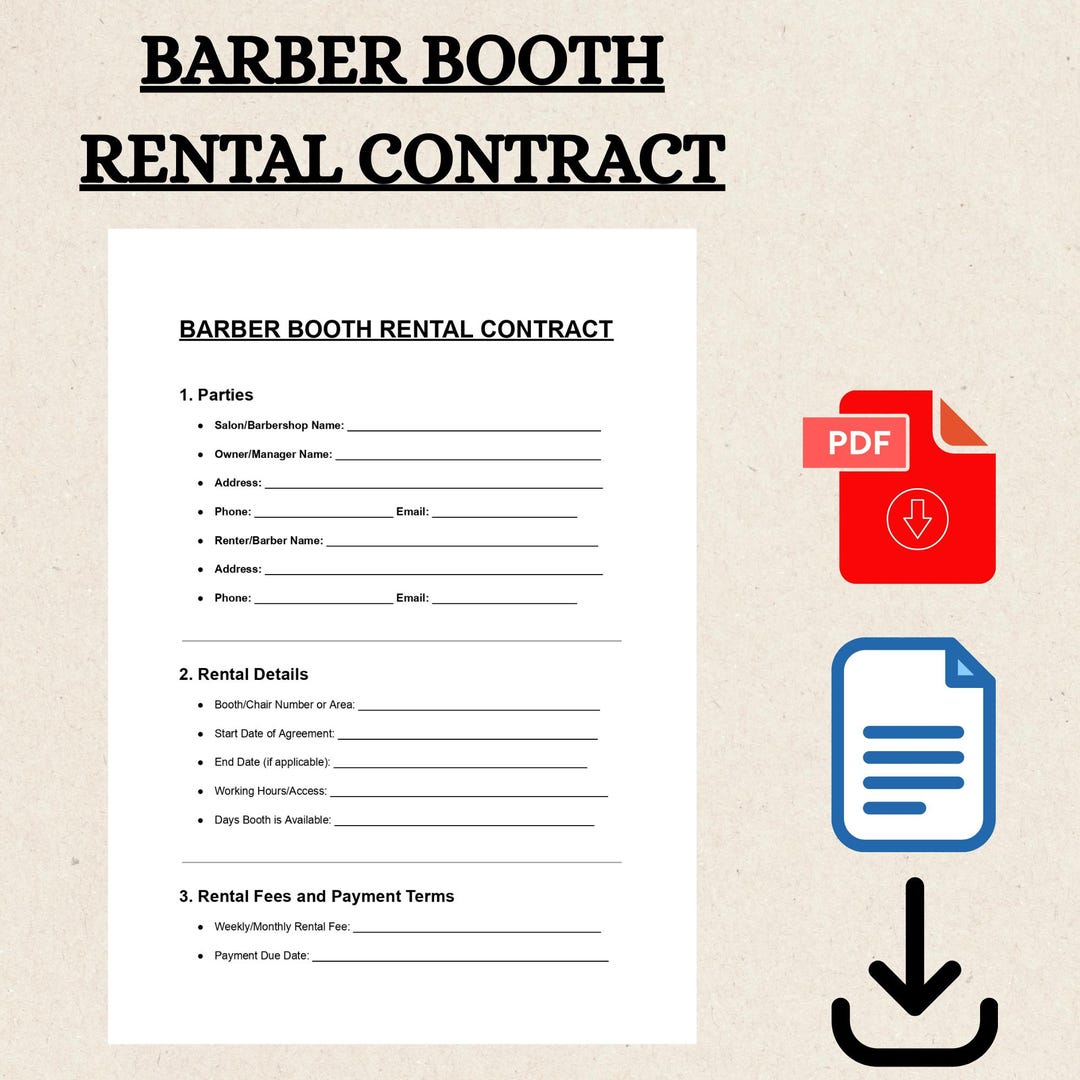 Barber Booth Rental Contract Template | Editable Agreement | Barbershop ...