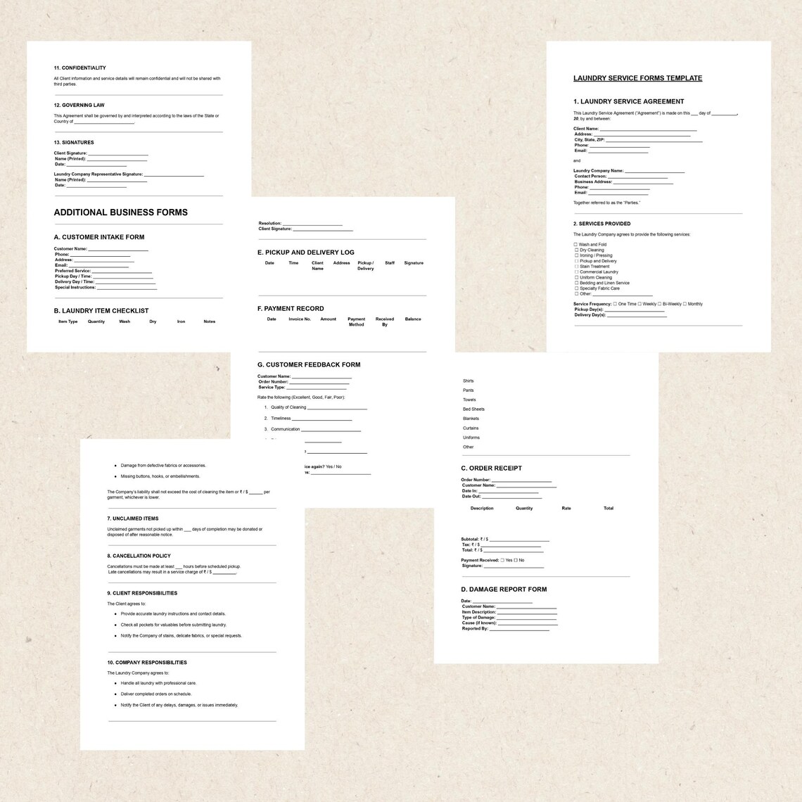 Laundry Paperwork Problem Laundry Service Forms Template Bundle: Business Kit (editable PDF DOCX ...