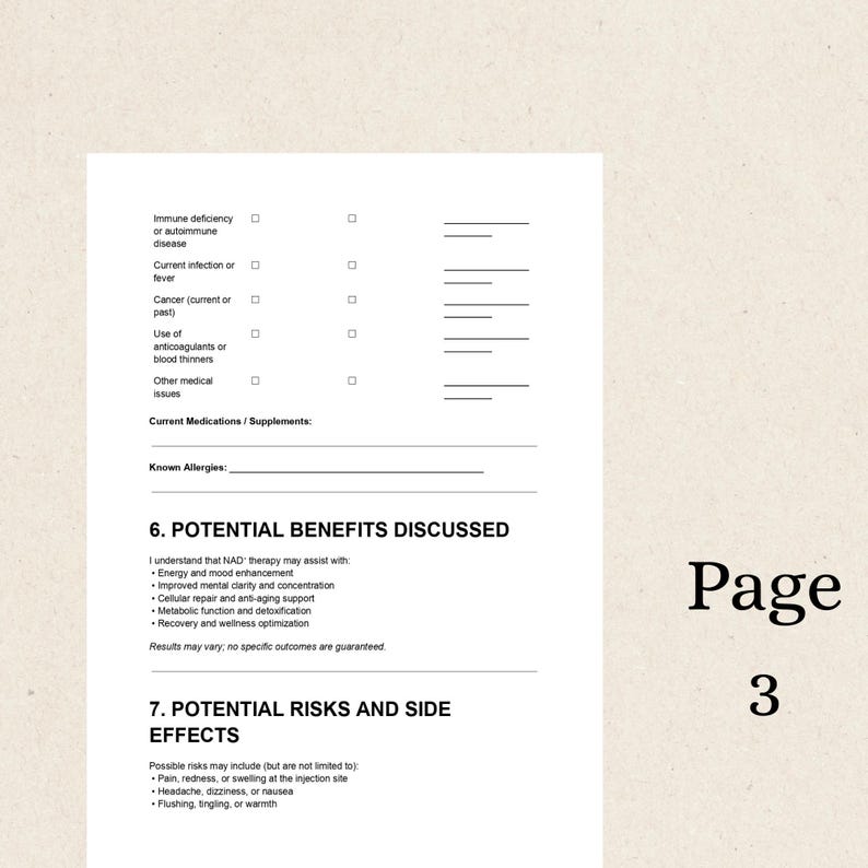 NAD⁺ Injection Informed Consent Form | Medspa Template (PDF & Word) - Etsy