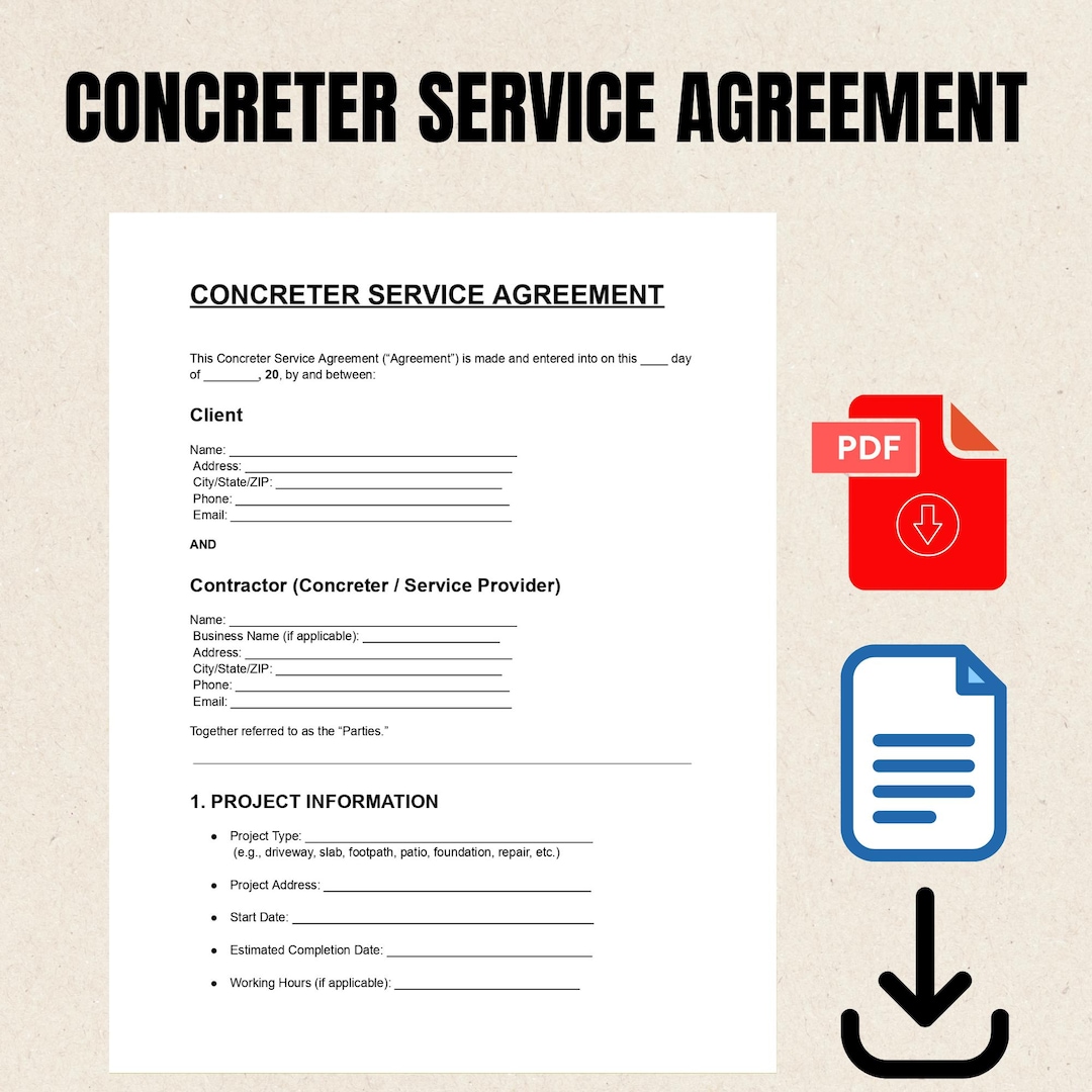 Concreter Service Agreement Template Concrete Contractor Contract
