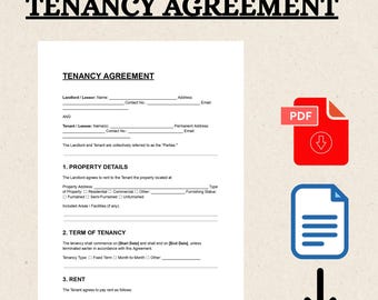 Tenancy Agreement Template | Rental Lease Contract | Editable Landlord Tenant Agreement | Printable PDF Word