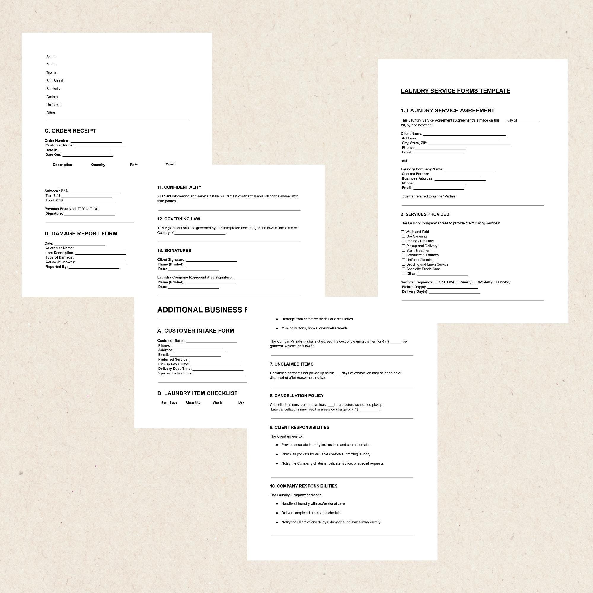 Laundry Paperwork Problem Laundry Service Forms Template Bundle: Business Kit (editable PDF DOCX ...
