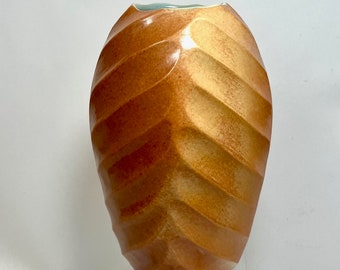 Red Blush Herringbone Carved Stoneware Vase by David Voorhees