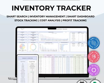 Bestandsführung Google Sheets-Vorlage, Bestandskontrolltabelle, Produktbank, Dashboard, Kosten-Gewinn-Tool