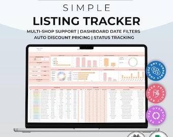 Simple Listing Tracker, Google Sheets, Etsy-Manager, Multi Shop Dashboard, Seo Keyword, Produktplaner
