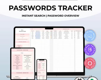 Sichere Passwort-Manager-Kalkulationstabelle für Google Sheets, Anmeldungs-Organizer, Kontolog, Passwort-Generator-Vorlage