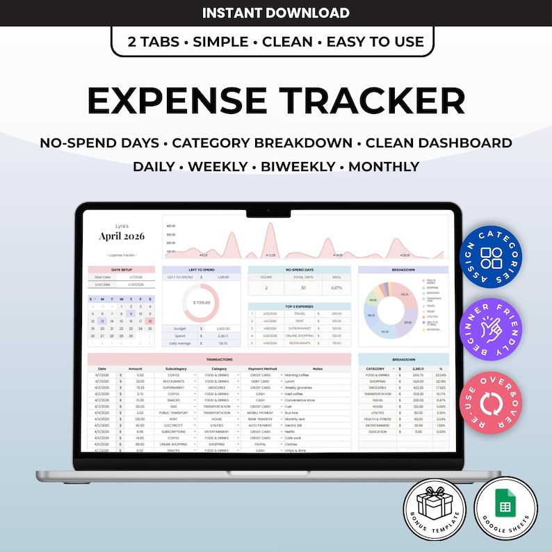 Expense Tracker Google Sheets, Budget Planner Spreadsheet, Monthly ...