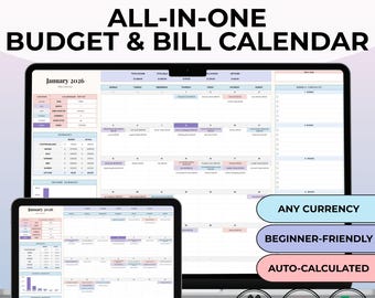 All-in-One Budget & Bill Calendar: Google Sheets Template (Digital Download)