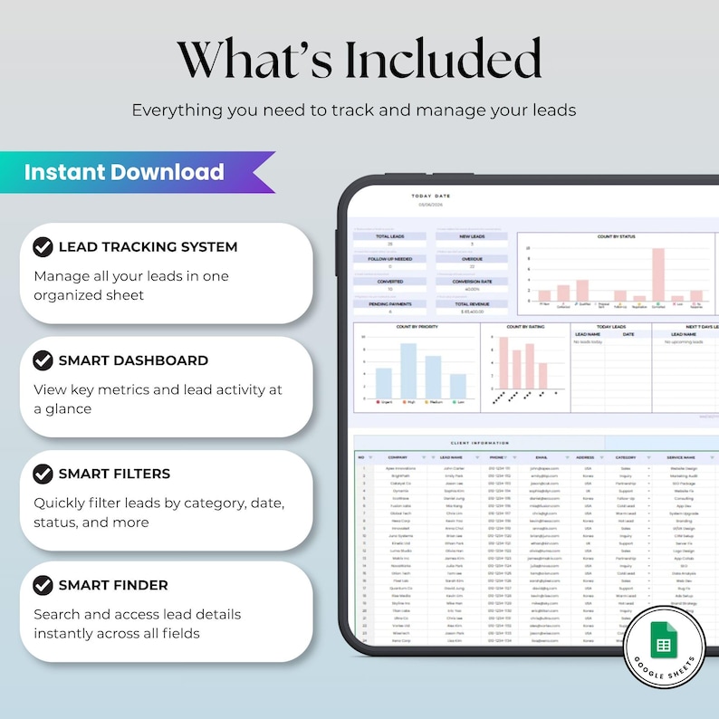 Lead Tracker Google Sheets, Client Management CRM, Follow up Organizer ...
