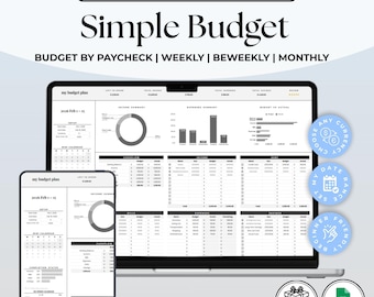 Einfacher Budget Tracker Google Sheets, wöchentliche zweiwöchentliche Budgetvorlage, minimale Ausgabentabelle, monatliche Gehaltsabrechnung