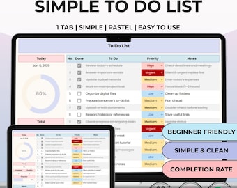 Simple To Do List Google Sheets Template: Digital Task Tracker (Digital Download)