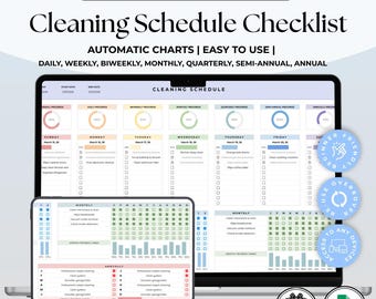 Lista de verificação para limpeza | Planejador semanal de tarefas domésticas | Rastreador de tarefas da casa | Modelo do Google Sheets