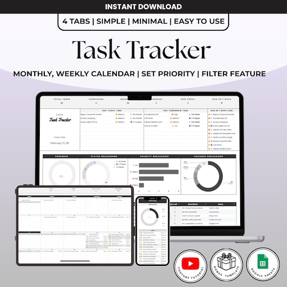 Task Tracker Google Sheets | To Do Spreadsheet, Weekly, Monthly Planner, Team Manager, Deadline Tracker