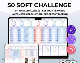 50 Soft Challenge Tracker Google Sheets, Habit Tracker, tägliche Routine Planer, Self Care Vorlage